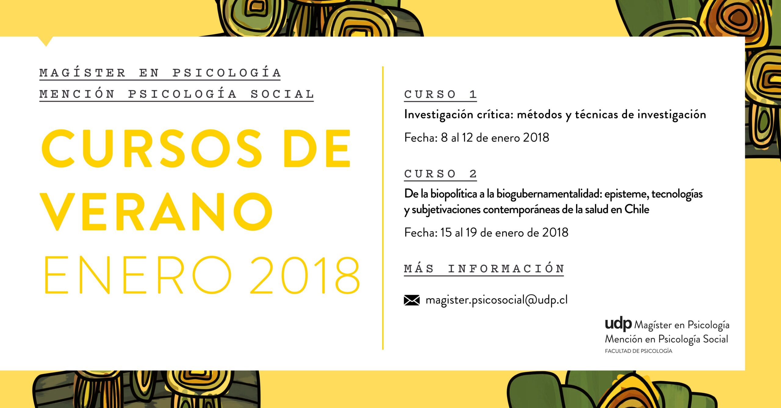 CURSOS DE VERANO 2018 – MAGÍSTER EN PSICOLOGÍA SOCIAL UDP – INICIO 8 DE ENERO